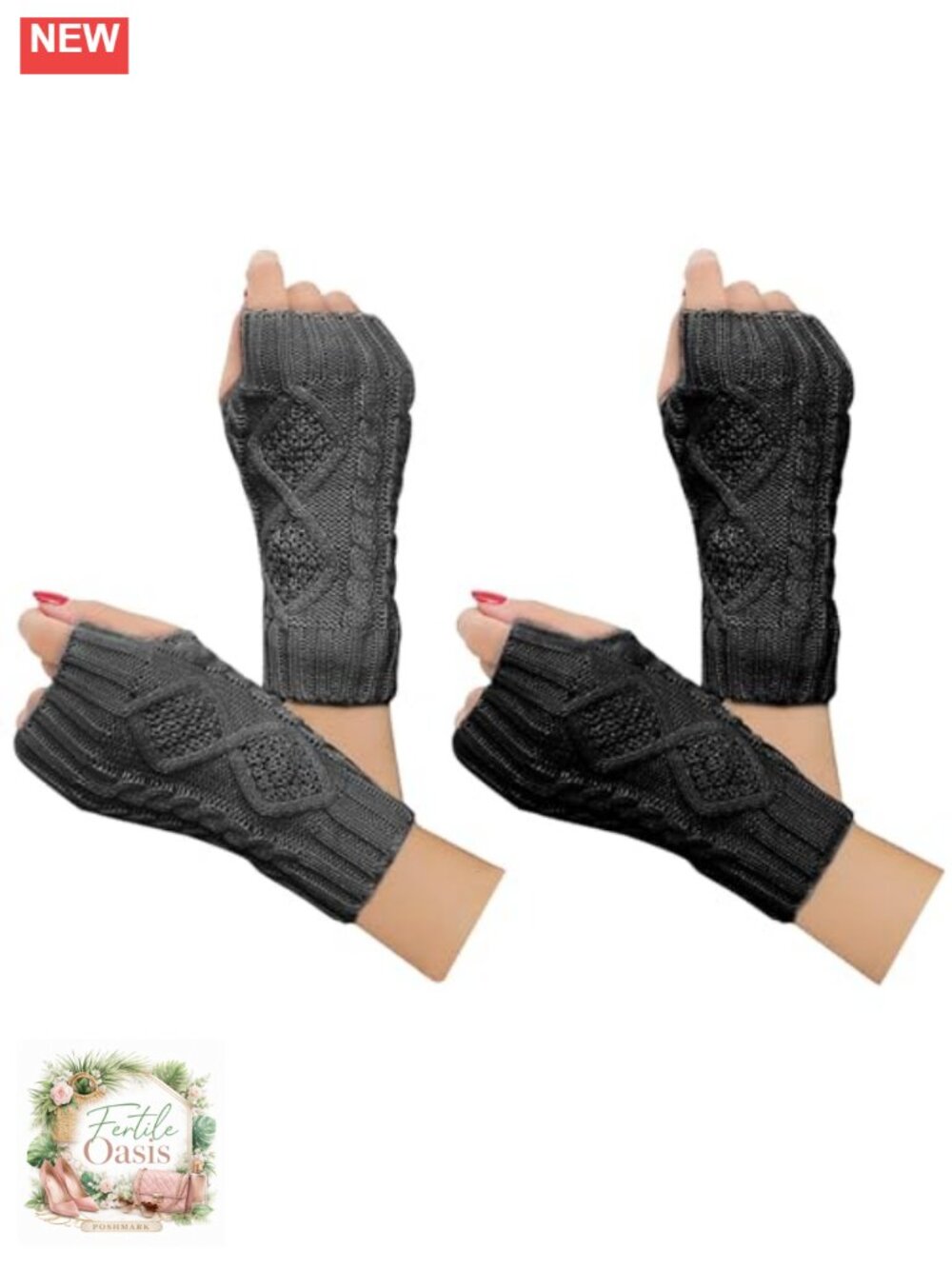Winter Fingerless Gloves Women Thumbhole Knit Arm Warmers Stretchy